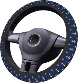 img 4 attached to ⚓ Navy Blue Anchor Pattern Neoprene Anti-Slip Steering Wheel Cover 15 Inch - Universal Car Decoration for Women and Men - Enhance Grip and Style