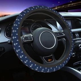 img 3 attached to ⚓ Navy Blue Anchor Pattern Neoprene Anti-Slip Steering Wheel Cover 15 Inch - Universal Car Decoration for Women and Men - Enhance Grip and Style