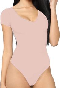 img 4 attached to Stylish MANGDIUP Womens Short Bodysuit Jumpsuit: Women's Clothing at Its Finest!