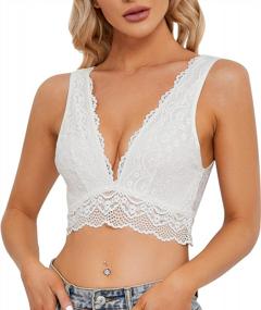 img 4 attached to YIANNA Women'S Lace Bralette - Sexy Deep V Neck Long Line Plunge Bralette With Unpadded Lace Design