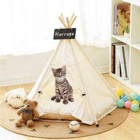 img 3 attached to Harrage Folding Indoor Dogs House: Portable Pet Teepee Tents for Small Dogs & Cats - 24inch Cute Puppy House with Cushion Bed