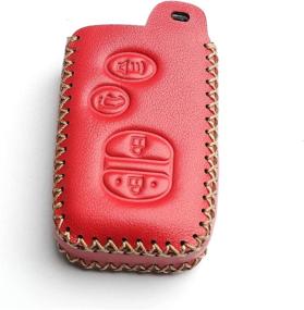 img 2 attached to 🔑 Red Leather 4 Buttons Key Case Holder Cover Fob Chain for Toyota Camry Avalon Corolla Highlander Prius RAV4 Venza Remote