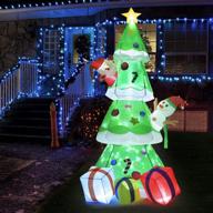 luxspire led light inflatable christmas tree decoration with snowman and santa claus for theme party holiday, indoor outdoor garden blow up yard decoration, green logo