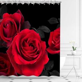 img 3 attached to Занавеска для душа "Красная роза" с крючками, 72 "WX 72 " H - декоративная занавеска для ванной с цветочным принтом для подарка на День святого Валентина
