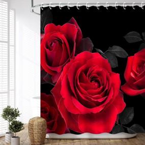 img 4 attached to Red Rose Shower Curtain With Hooks, 72" W X 72" H - Floral Flower Decorative Bathroom Curtain For Valentine'S Day Gift