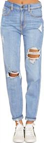 img 4 attached to Stretchy Tapered Denim Pants For Women: Ripped High Waisted Mom Jeans By GRAPENT