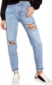 img 2 attached to Stretchy Tapered Denim Pants For Women: Ripped High Waisted Mom Jeans By GRAPENT