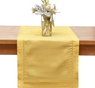 желтая льняная дорожка для стола длиной 16 х 45 дюймов - ручная мережка minghing - машинная стирка логотип