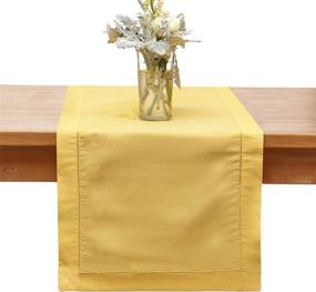 img 4 attached to Yellow Linen Table Runner 16 X 45 Inches Long - Handmade MingHing Hemstitch - Machine Washable