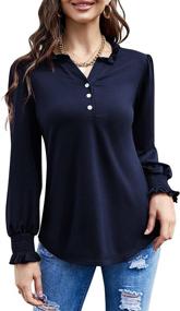 img 4 attached to Chic Womens V-Neck Blouses With Puff Sleeves And Ruffled Detailing