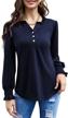 chic womens v-neck blouses with puff sleeves and ruffled detailing logo