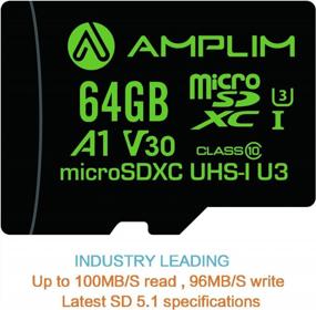 img 3 attached to Карта памяти Amplim MicroSDXC U3 Class 10 V30 UHS-I TF 64 ГБ с адаптером для Nintendo Switch, Go Pro Hero, Surface Phone Galaxy Camera Security Cam Tablet