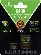 64gb amplim microsdxc u3 class 10 v30 uhs-i tf memory card with adapter for nintendo switch, go pro hero, surface phone galaxy camera security cam tablet logo