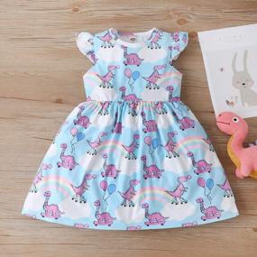img 3 attached to Toddler Girls Dinosaur Dress Fly Sleeve Sundress Party Clothes Summer Outfit