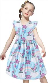 img 4 attached to Toddler Girls Dinosaur Dress Fly Sleeve Sundress Party Clothes Summer Outfit