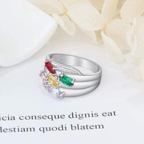 img 1 attached to Personalized Mothers Rings With 5 Simulated Birthstones Family Promise Rings For Her Engraved With 5 Names Granddaughter Jewelry Gift