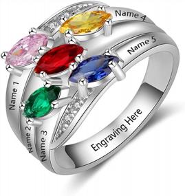 img 4 attached to Personalized Mothers Rings With 5 Simulated Birthstones Family Promise Rings For Her Engraved With 5 Names Granddaughter Jewelry Gift