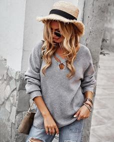 img 2 attached to Oversized Solid Knit Sweater With Off-The-Shoulder Long Sleeves For Women