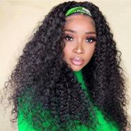 brazilian human hair wet and wavy headband wigs - 16 inch curly lace front wig for black women logo