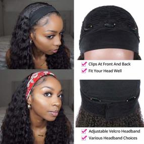 img 3 attached to Brazilian Human Hair Wet And Wavy Headband Wigs - 16 Inch Curly Lace Front Wig For Black Women