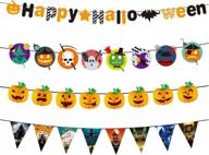 halloween party decoration: 10ft garland banner with pumpkin, bat, and spider flags bunting, happy halloween banner - 4 pack of family outdoor party supplies, favor gift and hanging banner logo