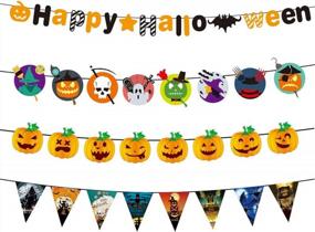 img 4 attached to Halloween Party Decoration: 10Ft Garland Banner With Pumpkin, Bat, And Spider Flags Bunting, Happy Halloween Banner - 4 Pack Of Family Outdoor Party Supplies, Favor Gift And Hanging Banner