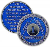 aa recovery chip 1 year sobriety blue triplate anniversary token logo