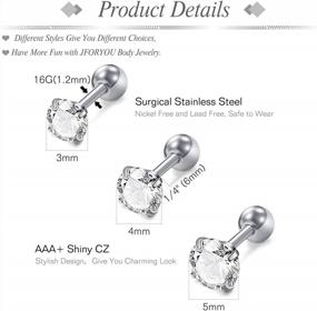 img 2 attached to JFORYOU 9 Pcs 16G Stainless Steel Cartilage Helix Tragus CZ Stud Earrings For Women Girls Horseshoe Hoop Helix Conch Daith Piercing Jewelry Set
