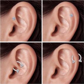 img 1 attached to JFORYOU 9 Pcs 16G Stainless Steel Cartilage Helix Tragus CZ Stud Earrings For Women Girls Horseshoe Hoop Helix Conch Daith Piercing Jewelry Set