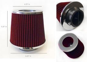 img 1 attached to 🔧 Universal Short Ram Cold Air Intake 3-Inch Inlet (76mm) - Chrome Open Top Air Filter, Red