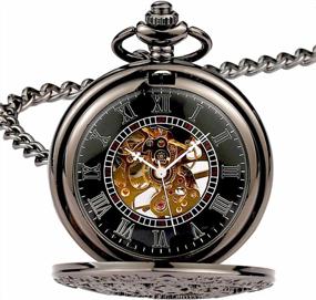img 2 attached to Механические заводные карманные часы Steampunk Half Hunter с цепочкой и стрелкой BOSHIYA