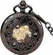 steampunk half hunter mechanical windup pocket watch with chain and boshiya hand logo