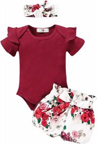 img 4 attached to Vivimodel 3-Piece Set For Newborn Twin Girls: Long Sleeve Romper, Floral Pants, And Headband Outfits
