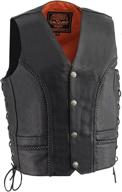 🧥 black braided leather vest with side laces for men - milwaukee leather ml1359 'buffalo coin' logo