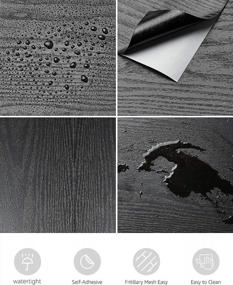 img 2 attached to Peel And Stick Abyssal Black Wood Wallpaper | 17.71"X196" | Authentic Wood Look | Durable And Thick For Countertops, Home, And Office
