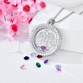 img 3 attached to Personalized Heart/Round Floating Locket Necklace With Birthstones, Pictures And Hair | Living Flower DIY Floating Charm Memory Necklace For Women | Customize With Inscription | SOULMEET