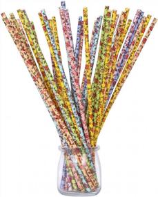 img 4 attached to Удлиненные винтажные бумажные соломинки с цветочным рисунком на 105 штук для свадеб, дней рождения, вечеринок, мероприятий и поделок, 12 дюймов, одноразовые и экологически чистые