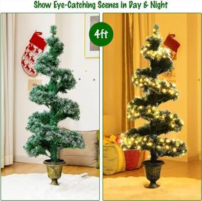 img 2 attached to Goplus 4Ft Pre-Lit Spiral Christmas Tree With 150 LED Lights, 2 Pack Snowy Xmas Trees, PVC Branch Tips And Retro Urn Base Artificial Topiary Plant For Indoor Entrance Decoration