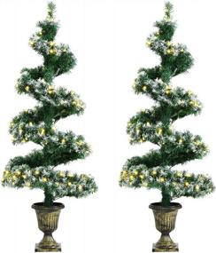 img 4 attached to Goplus 4Ft Pre-Lit Spiral Christmas Tree With 150 LED Lights, 2 Pack Snowy Xmas Trees, PVC Branch Tips And Retro Urn Base Artificial Topiary Plant For Indoor Entrance Decoration