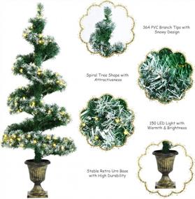 img 1 attached to Goplus 4Ft Pre-Lit Spiral Christmas Tree With 150 LED Lights, 2 Pack Snowy Xmas Trees, PVC Branch Tips And Retro Urn Base Artificial Topiary Plant For Indoor Entrance Decoration