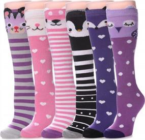 img 4 attached to Crazy Fun Knee-High Socks For Girls: 6 Pairs Of Animal Pattern Long Boot Socks By MQELONG, Ages 3-12