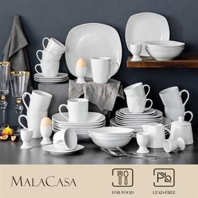 img 3 attached to Набор квадратной фарфоровой посуды MALACASA из 50 предметов на 6 персон - тарелки, миски, чашки и многое другое - серия Elisa