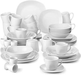 img 4 attached to Набор квадратной фарфоровой посуды MALACASA из 50 предметов на 6 персон - тарелки, миски, чашки и многое другое - серия Elisa