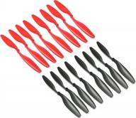 raycorp® 1045 10x4.5 propellers 16 pcs (8 cw, 8 ccw) black & red 10in quadcopter or f450 drone props + 1 battery strap logo