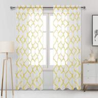 dwcn moroccan tile sheer curtains - faux linen embroidered geometric rod pocket semi voile bedroom and living room window curtain panels, set of 2, 52 x 84 inches long, yellow logo