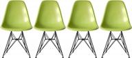 2xhome set of 4 green mid century modern plastic chairs w/ dark black wire chrome base & eiffel molded shells for dining, living room, accent work desk logo