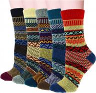 yzkke 5pack womens vintage winter soft warm thick cold knit wool crew socks, multicolor, free size logo