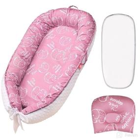 img 4 attached to 🐘 GEMEM Baby Lounger: Portable Co-Sleeping Nest in Pink Elephant - Cotton, Breathable, with Diaper Pad and Pillow - Newborn Essentials - Machine Washable