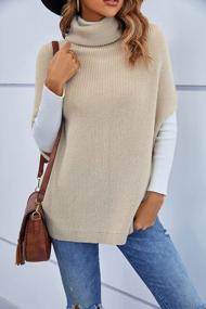 img 1 attached to Oversized Knit Batwing Sleeveless Sweater With Turtleneck And Asymmetric High Low Hem, Side Slits For Women By PEIQI