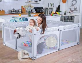 img 1 attached to ANGELBLISS Large Baby Playpen, Baby Playard with Gate, Indoor &amp; Outdoor Play Area for Infants and Toddlers, Kids Safety Play Yard with Star Print (Grey, 63&#34;×47&#34;) - Ideal for SEO